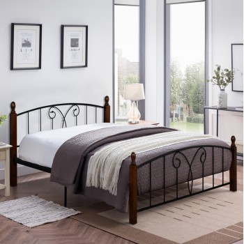DOUBLE BED WITH MATTRESS SUZIE FK21332 METAL & WOOD IN WALNUT--MATTRESS 150x200cm
