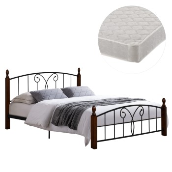 DOUBLE BED WITH MATTRESS SUZIE FK21332 METAL & WOOD IN WALNUT--MATTRESS 150x200cm