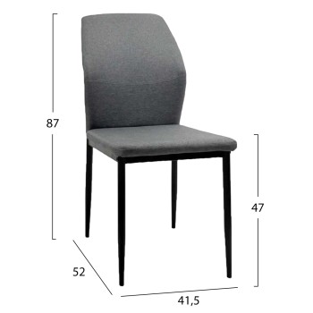 DINING CHAIR DIAZ FK18346.01 GREY FABRIC-METAL LEGS IN BLACK 41,5x52x87Hcm. DINING CHAIR DIAZ FK18346.01 GREY FABRIC-METAL LEGS IN BLACK 41,5x52x87Hcm.