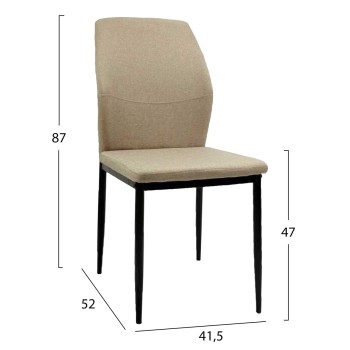 DINING CHAIR DIAZ FK18346.04 BEIGE FABRIC-METAL LEGS IN BLACK 43x52x87Hcm. DINING CHAIR DIAZ FK18346.04 BEIGE FABRIC-METAL LEGS IN BLACK 43x52x87Hcm.