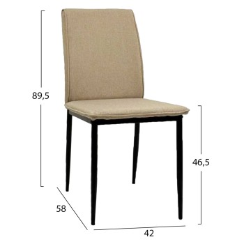 DINING CHAIR PERKY FK18347.04 BEIGE FABRIC-METAL LEGS IN BLACK 44x60x87Hcm.