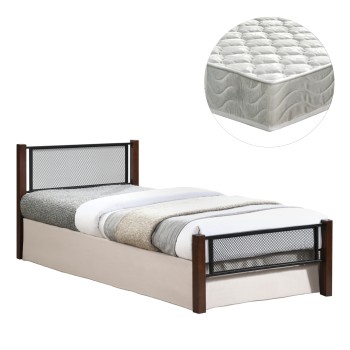 BED WITH MATTRESS RAYVEN FK21335 METAL & WOOD IN DIRTY OAK--MATTRESS 90x190cm
