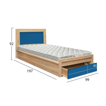 KIDS' BED WITH DRAWER PLAYROOM FK21326 MELAMINE IN SONAMA/BLUE--WITH MATTRESS 90x190cm