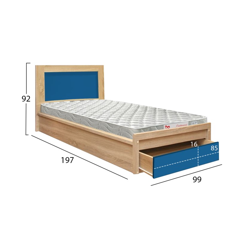 KIDS' BED WITH DRAWER PLAYROOM FK21326 MELAMINE IN SONAMA/BLUE--WITH MATTRESS 90x190cm KIDS' BED WITH DRAWER PLAYROOM FK21326 MELAMINE IN SONAMA/BLUE--WITH MATTRESS 90x190cm
