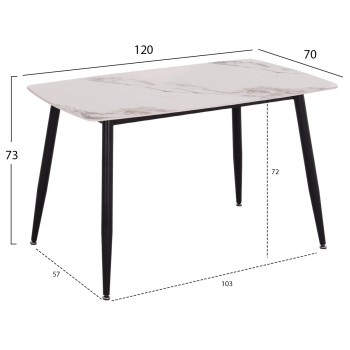 DINING SET 5PCS RAVEN FK21266.02 CERAMIC TOP CALACATTA MARBLE LOOK--PU IN CREAM WHITE