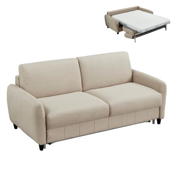 SOFABED WITH FOLDABLE MATTRESS ETUDINE FK3311.02 BEIGE FABRIC 190x98x90Hcm