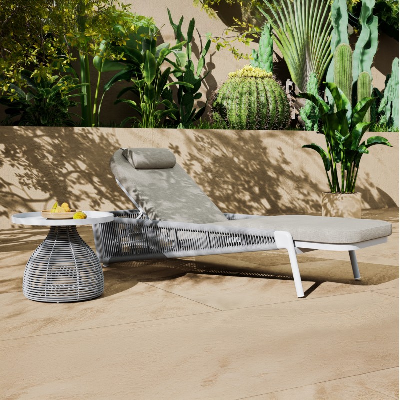 SUNBED XANTION FK6475.02 IVORY ALUMINUM--BEIGE ROPE-OLEFIN FABRIC 75x210x92Hcm. SUNBED XANTION FK6475.02 IVORY ALUMINUM--BEIGE ROPE-OLEFIN FABRIC 75x210x92Hcm.