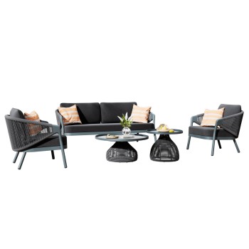 OUTDOOR LOUNGE SET 5PCS DRISCOLL FK6473.01 DARK GREY ALUMINUM-ROPE-OLEFIN FABRIC