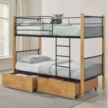 BUNK BED WITH FLOOR DRAWERS & MATTRESSES RAYVEN FK21336.02 WOOD BEECH COLOR-METAL--FOR 90X190cm. BUNK BED WITH FLOOR DRAWERS & MATTRESSES RAYVEN FK21336.02 WOOD BEECH COLOR-METAL--FOR 90X190cm.