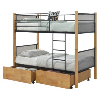 BUNK BED WITH FLOOR DRAWERS RAYVEN FK21119.02 WOOD IN BEECH COLOR-METAL--FOR MATTRESS 90x190cm.