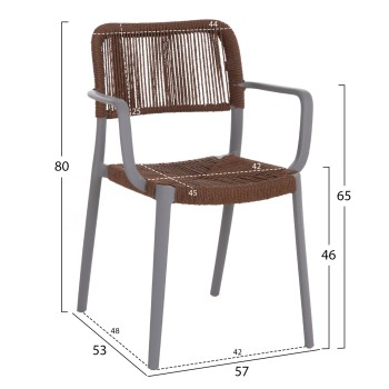 OUTDOOR DINING CHAIR STRIDER FK6391.03 GREY POLYPROPYLENE--BROWN ROPE 57x53x80Hcm.