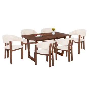 DINING SET 7PCS ZARRA FK21338.01 TABLE MADE OF MDF--CHAIRS WITH BOUCLE FABRIC