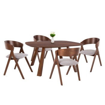 DINING SET 5PCS NEKKER FK21340.01 SQUARE TABLE MADE OF MDF--CHAIRS MADE OF RUBBERWOOD & FABRIC