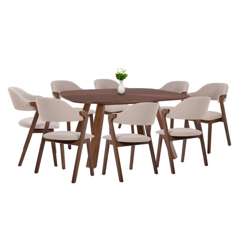 DINING SET 9PCS RIDER FK21341 SQUARE TABLE MADE OF MDF--CHAIRS MADE OF RUBBERWOOD & FABRIC DINING SET 9PCS RIDER FK21341 SQUARE TABLE MADE OF MDF--CHAIRS MADE OF RUBBERWOOD & FABRIC