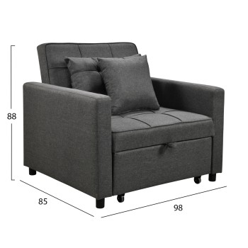 ARMCHAIR-BED MERO FK3306.01 GREY FABRIC 98x85x88Hcm. ARMCHAIR-BED MERO FK3306.01 GREY FABRIC 98x85x88Hcm.