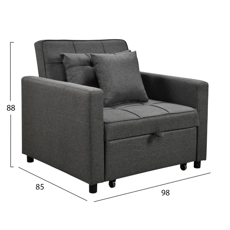ARMCHAIR-BED MERO FK3306.01 GREY FABRIC 98x85x88Hcm. ARMCHAIR-BED MERO FK3306.01 GREY FABRIC 98x85x88Hcm.