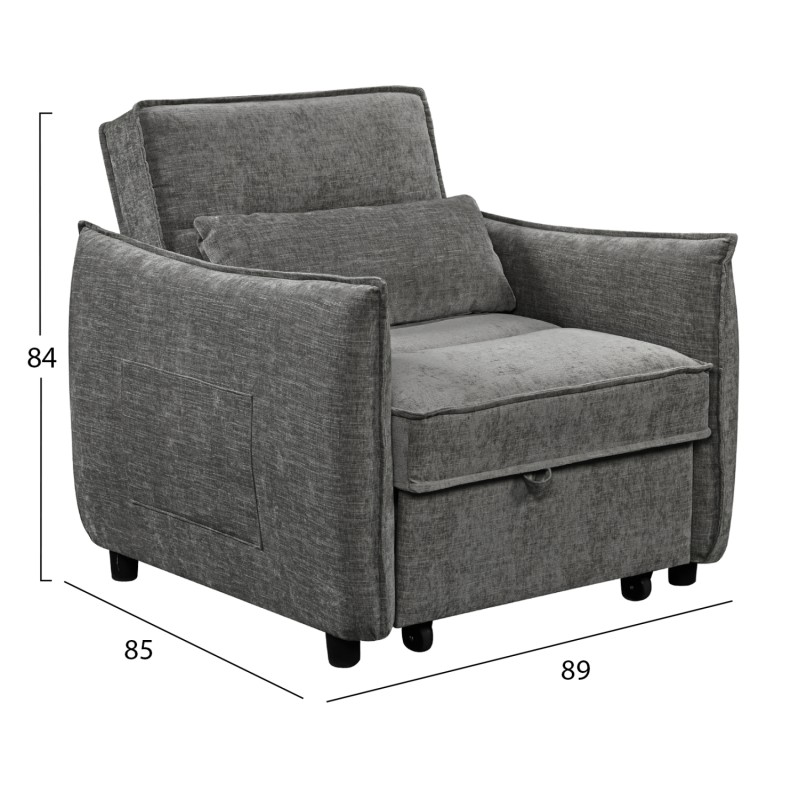 ARMCHAIR-BED ORYN FK3307.01 GREY FABRIC 85x88x78Hcm. ARMCHAIR-BED ORYN FK3307.01 GREY FABRIC 85x88x78Hcm.