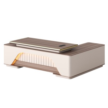 CORNER OFFICE DESK SERIES SUPERON FK2137L MELAMINE IN BEIGE--LED LIGHTING 240x180x76Hcm.
