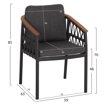 DINING CHAIR STREAM FK6427.01 DARK GREY ALUMINUM-STRAP ROPE & OLEFIN FABRIC 59x63x85Hcm.