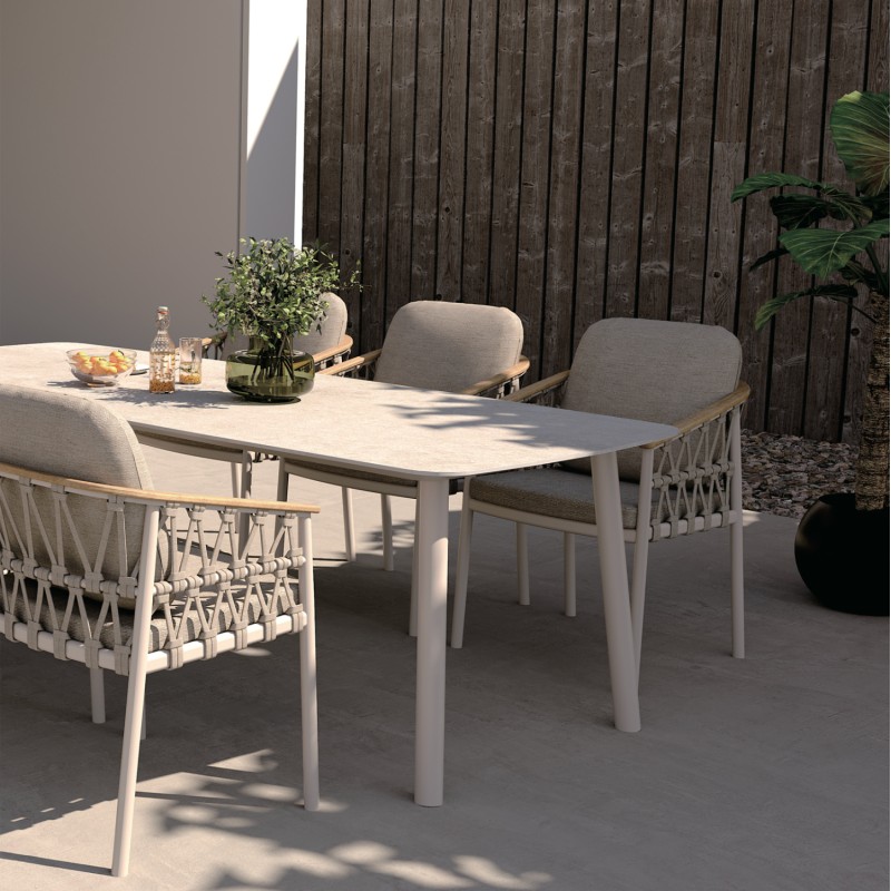 DINING CHAIR STREAM FK6427.02 CREAM WHITE ALUMINUM--BEIGE STRAP ROPE & OLEFIN FABRIC 59x63x85Hcm. DINING CHAIR STREAM FK6427.02 CREAM WHITE ALUMINUM--BEIGE STRAP ROPE & OLEFIN FABRIC 59x63x85Hcm.