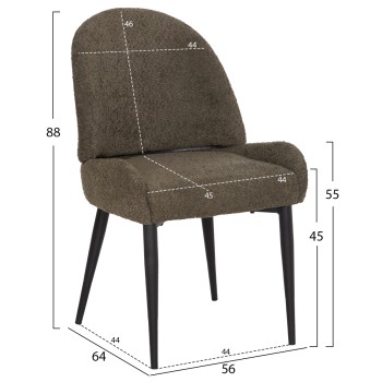 DINING CHAIR SARKY FK8585.13 BOUCLE GREEN FABRIC-BLACK METAL LEGS 56x64x88Hcm.