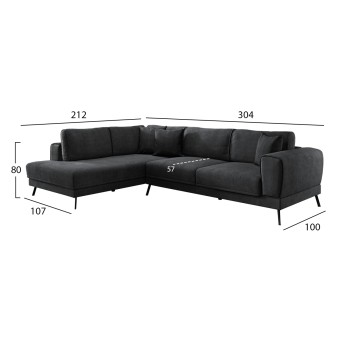 CORNER SOFABED (LEFT) ZENORA FK3337.01L DARK GREY FABRIC 303x214x80Hcm