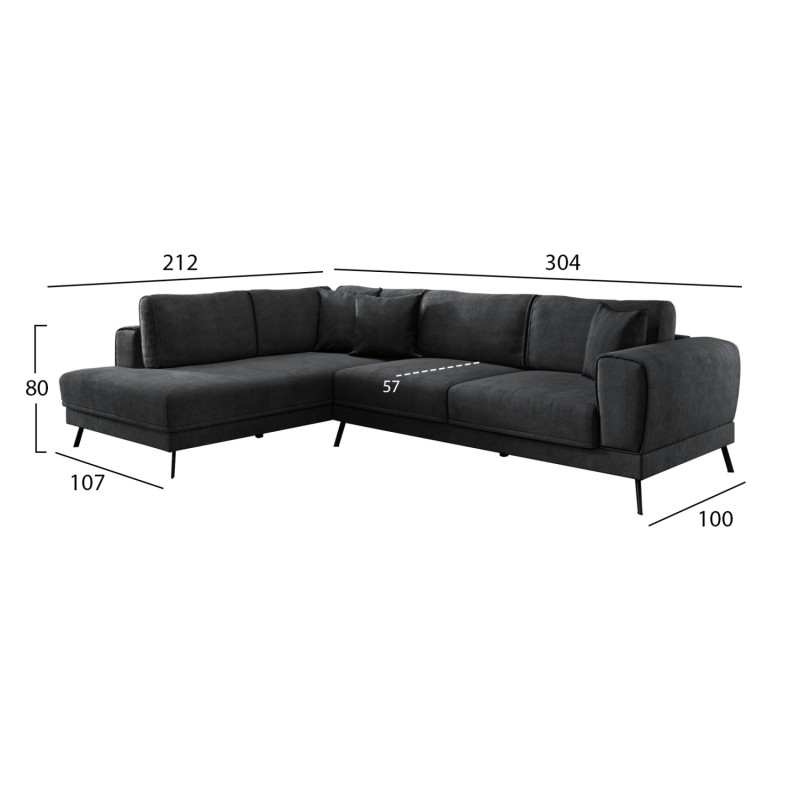 CORNER SOFABED (LEFT) ZENORA FK3337.01L DARK GREY FABRIC 303x214x80Hcm CORNER SOFABED (LEFT) ZENORA FK3337.01L DARK GREY FABRIC 303x214x80Hcm
