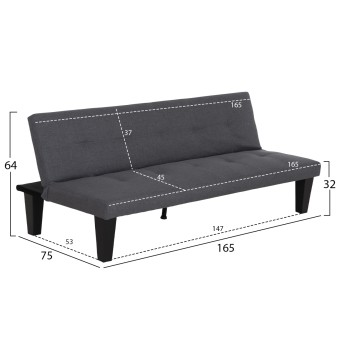 SOFABED 2-SEATER KORO FK3304.01 GREY PU LEATHER 165x75x64Hcm.