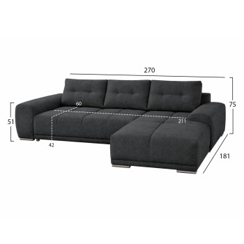 RIGHT CORNER SOFABED COMFYRA FK3336.01R GREY FABRIC 270x181x75Hcm.