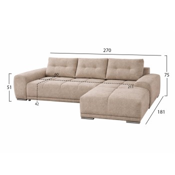 RIGHT CORNER SOFABED COMFYRA FK3336.03R BEIGE FABRIC 270x181x75Hcm.