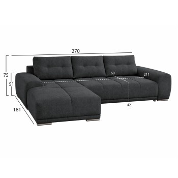 LEFT CORNER SOFABED COMFYRA FK3336.01L GREY FABRIC 270x181x75Hcm. LEFT CORNER SOFABED COMFYRA FK3336.01L GREY FABRIC 270x181x75Hcm.