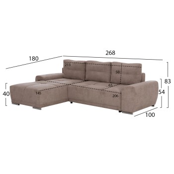 LEFT CORNER SOFABED COMFYRA FK3336.03L BEIGE FABRIC 270x181x75Hcm. LEFT CORNER SOFABED COMFYRA FK3336.03L BEIGE FABRIC 270x181x75Hcm.