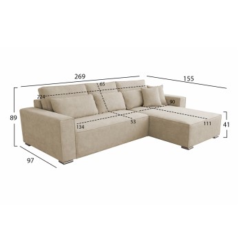 REVERSIBLE CORNER SOFABED CORNERA FK3335.03 BEIGE FABRIC 269x155x89Hcm. REVERSIBLE CORNER SOFABED CORNERA FK3335.03 BEIGE FABRIC 269x155x89Hcm.