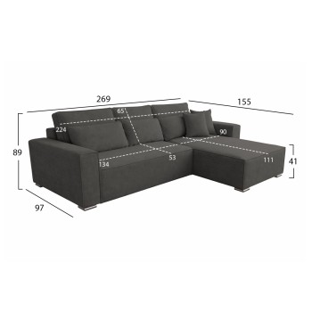 REVERSIBLE CORNER SOFABED CORNERA FK3335.01 GREY FABRIC 269x155x89Hcm.