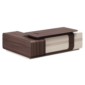 RIGHT CORNER OFFICE DESK SERIES PRESIDENT FK2146R MELAMINE IN WALNUT-BEIGE 240x180x76Hcm