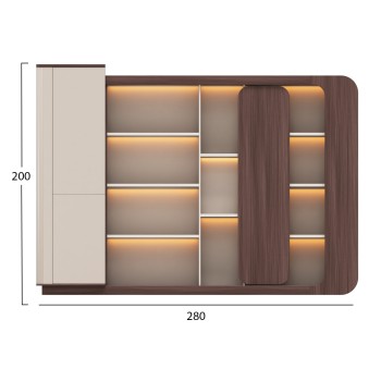 BOOKCASE SERIES PRESIDENT FK2148 MELAMINE IN BEIGE & WALNUT--LED LIGHTING 280x40x200Hcm. BOOKCASE SERIES PRESIDENT FK2148 MELAMINE IN BEIGE & WALNUT--LED LIGHTING 280x40x200Hcm.