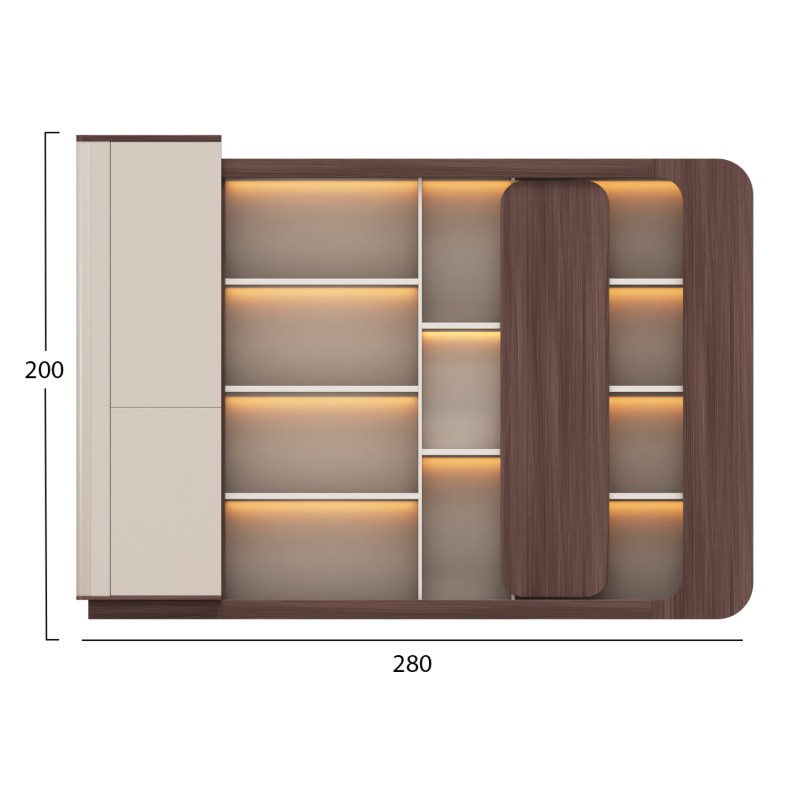 BOOKCASE SERIES PRESIDENT FK2148 MELAMINE IN BEIGE & WALNUT--LED LIGHTING 280x40x200Hcm. BOOKCASE SERIES PRESIDENT FK2148 MELAMINE IN BEIGE & WALNUT--LED LIGHTING 280x40x200Hcm.