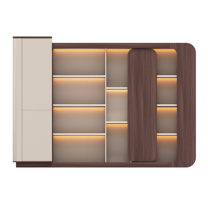 BOOKCASE SERIES PRESIDENT FK2148 MELAMINE IN BEIGE & WALNUT--LED LIGHTING 280x40x200Hcm. BOOKCASE SERIES PRESIDENT FK2148 MELAMINE IN BEIGE & WALNUT--LED LIGHTING 280x40x200Hcm.