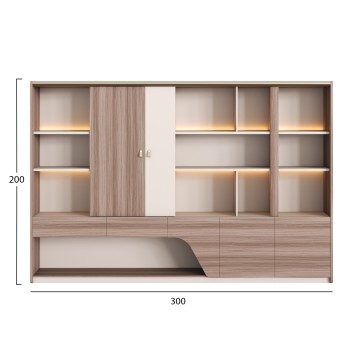BOOKCASE SUPERON FK2141 MELAMINE IN BEIGE & NATURAL WOOD--LED LIGHTING 300x40x200Hcm. BOOKCASE SUPERON FK2141 MELAMINE IN BEIGE & NATURAL WOOD--LED LIGHTING 300x40x200Hcm.