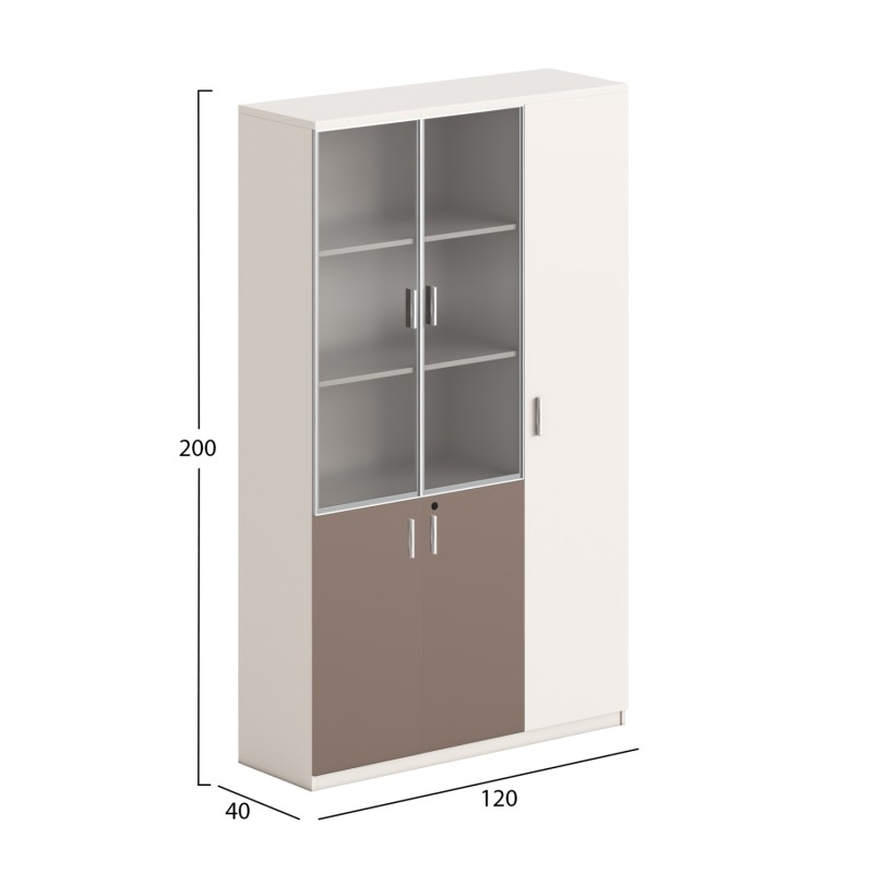 BOOKCASE NEWLINE FK18280 MELAMINE IN WHITE & BROWN--GLASS 120x40x200Hcm. BOOKCASE NEWLINE FK18280 MELAMINE IN WHITE & BROWN--GLASS 120x40x200Hcm.
