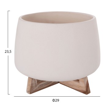 INDOOR POT FRELLO FK4674.02L FIBER CEMENT IN WHITE--TEAK STAND 29x29x23.5Hcm. INDOOR POT FRELLO FK4674.02L FIBER CEMENT IN WHITE--TEAK STAND 29x29x23.5Hcm.