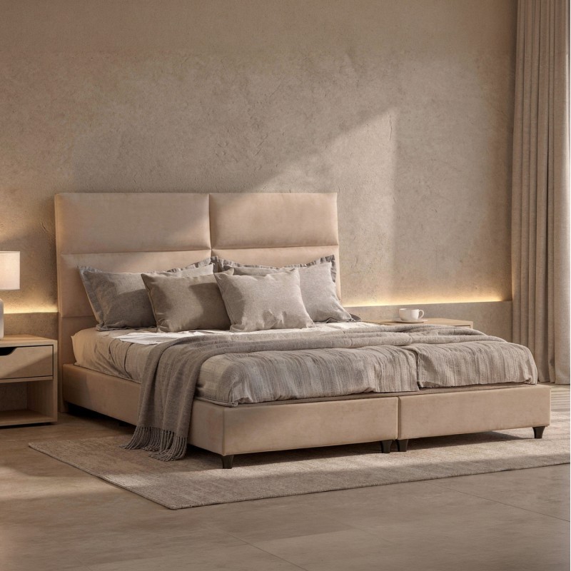BED KING-SIZE MADE OF SAND BEIGE FABRIC MILO FK628.22 FOR MATTRESS 180x200cm. BED KING-SIZE MADE OF SAND BEIGE FABRIC MILO FK628.22 FOR MATTRESS 180x200cm.