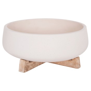 INDOOR POT FRELLO FK4674.02M FIBER CEMENT IN WHITE--TEAK STAND 27x26.5x12Hcm.