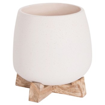 INDOOR POT FRELLO FK4674.02S FIBER CEMENT IN WHITE--TEAK STAND 14.5x14.5x16Hcm.