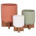 SET 3 POTS/VASES WITH TEAK BASES TANTI FK4685 FIBER CEMENT IN 3 COLORS SET 3 POTS/VASES WITH TEAK BASES TANTI FK4685 FIBER CEMENT IN 3 COLORS