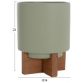 SET 3 POTS/VASES WITH TEAK BASES TANTI FK4685 FIBER CEMENT IN 3 COLORS SET 3 POTS/VASES WITH TEAK BASES TANTI FK4685 FIBER CEMENT IN 3 COLORS