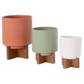SET 3 POTS/VASES WITH TEAK BASES TANTI FK4685 FIBER CEMENT IN 3 COLORS SET 3 POTS/VASES WITH TEAK BASES TANTI FK4685 FIBER CEMENT IN 3 COLORS