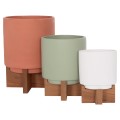 SET 3 POTS/VASES WITH TEAK BASES TANTI FK4685 FIBER CEMENT IN 3 COLORS SET 3 POTS/VASES WITH TEAK BASES TANTI FK4685 FIBER CEMENT IN 3 COLORS