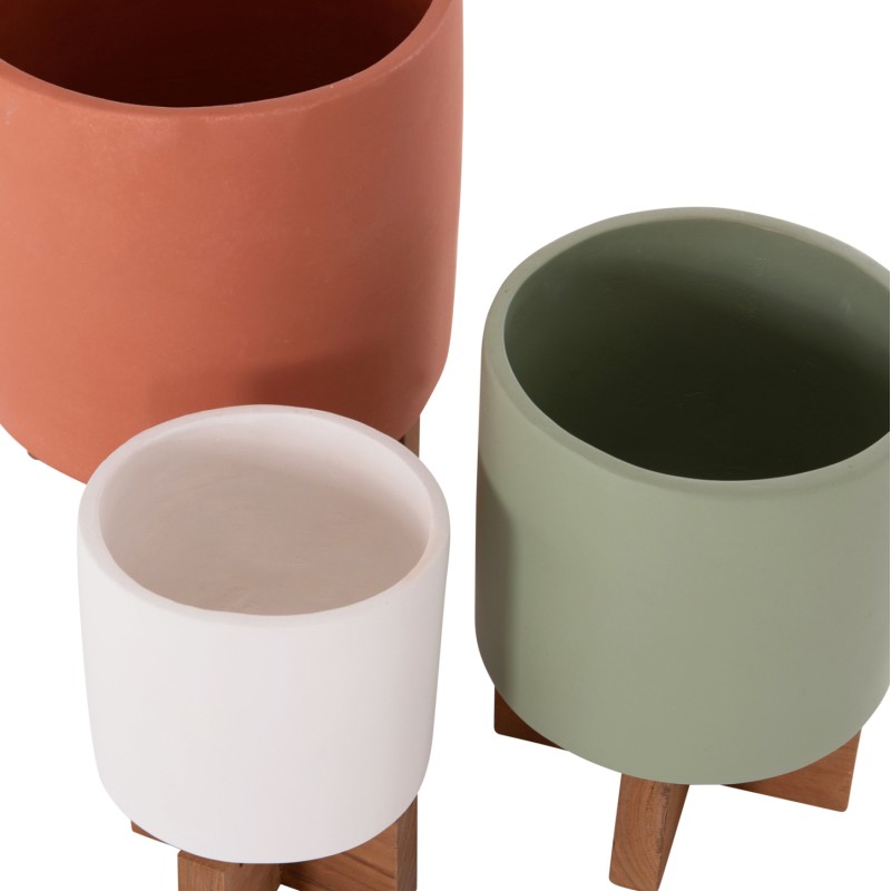 SET 3 POTS/VASES WITH TEAK BASES TANTI FK4685 FIBER CEMENT IN 3 COLORS SET 3 POTS/VASES WITH TEAK BASES TANTI FK4685 FIBER CEMENT IN 3 COLORS