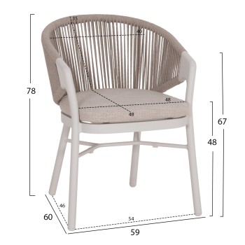 DINING CHAIR XANTION FK6472.02 CREAM WHITE ALUMINUM--ROPE-OLEFIN CUSHION IN LIGHT GREY 59x60x78Hcm.